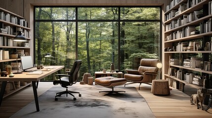 Photo a study in a modern house. Luxury style. An atmosphere of thought, comfort and tranquility. Generative AI