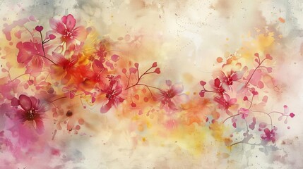 Grunge Style Abstract Floral Painting Illustration, Colorful Watercolor Background Art