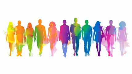 Multicolored Spectrum Silhouettes of People on White Background Illustration