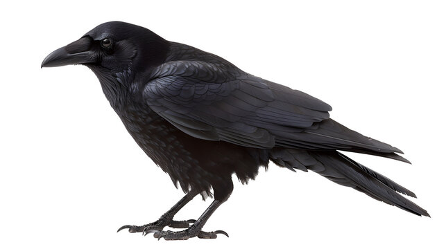 A black carrion crow on a white background
