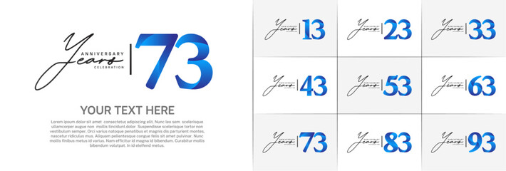 Set of Anniversary Logotype blue and black color can be use for special day celebration - obrazy, fototapety, plakaty
