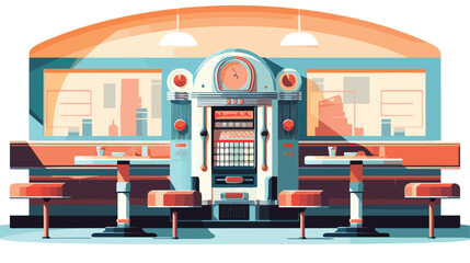 Retro-style diner with vinyl booths and jukebox mus - obrazy, fototapety, plakaty