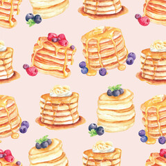 Pancakes pattern watercolor illustration
