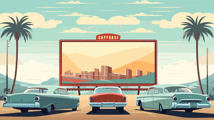 Retro-style drive-in theater with classic cars and