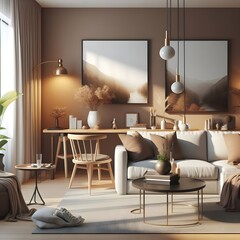 The home interior of the modern living room, the luxurious design and furniture arrangement of the luxury hotel feel. Generative AI
