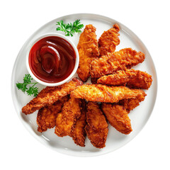 Fototapeta premium Delicious Plate of Chicken Strips with BBQ Sauce Isolated on a Transparent Background 