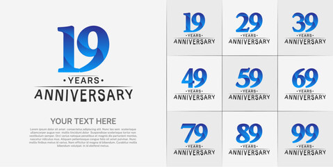 Set of Anniversary Logotype black and blue color can be use for special day celebration