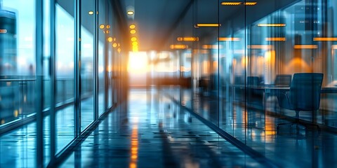 Glass wall of modern office building in city center captured in a blurred image. Concept Blurred Glass Building, Modern Architecture, City Center, Urban Landscape, Office Design