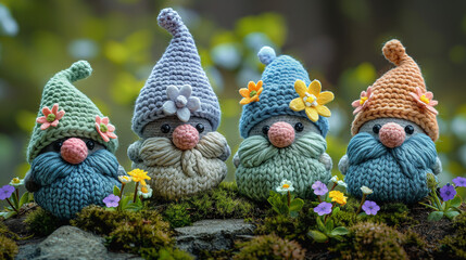 crochet gnomes with pastel colors. Generative AI