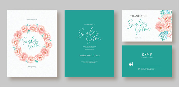 Wreath of painting peach color on wedding invitation background