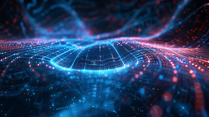 A mesmerizing abstract wireframe futuristic dark blue background, featuring dynamic shapes and vibrant colors, perfect for modern design projects and sci-fi concepts