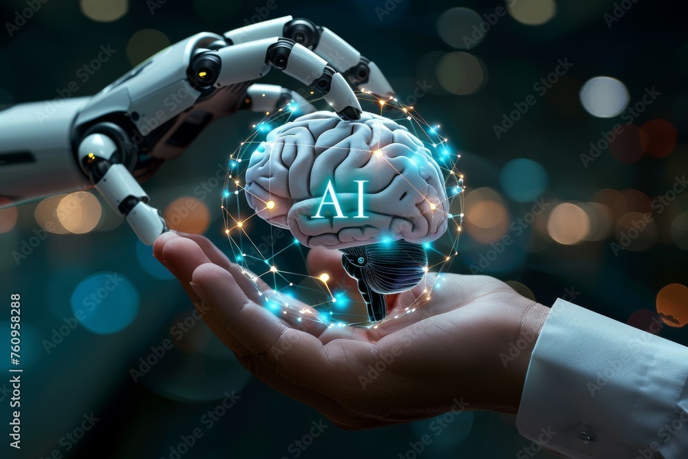 Poster ai brain concept. background with selective focus and copy space