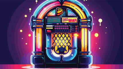 Retro jukebox with glowing lights and music notes i - obrazy, fototapety, plakaty