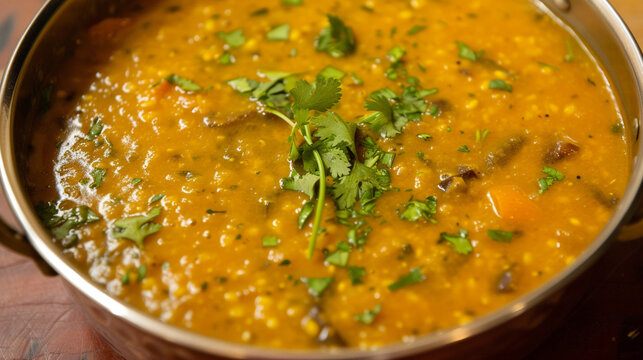 dal daal brinjal curry jaggery gud and clarified butter or ghee . Generative Ai