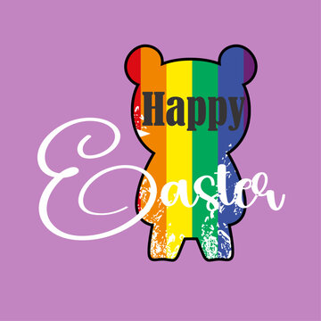 Happy easter. Teddy bear silhouette t-shirt design with rainbow colors. Gay pride.