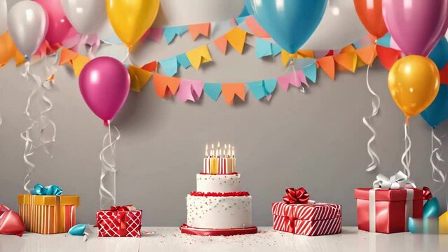 birthday cake and balloons