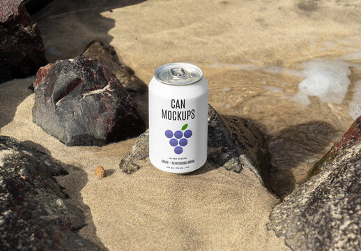 Can Standing on Beach Mockup