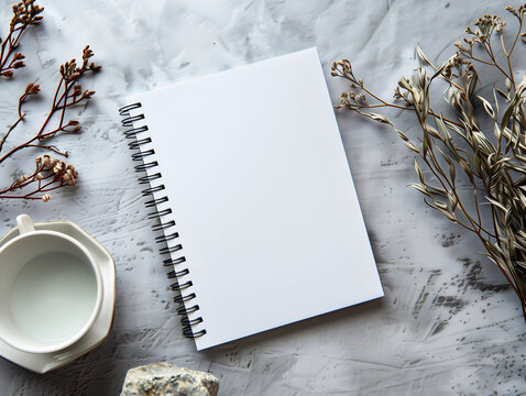 cup of coffee and notebook, The mock up of blank white notebook.