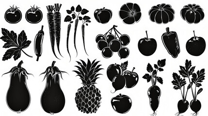 set of fruits and berries - obrazy, fototapety, plakaty