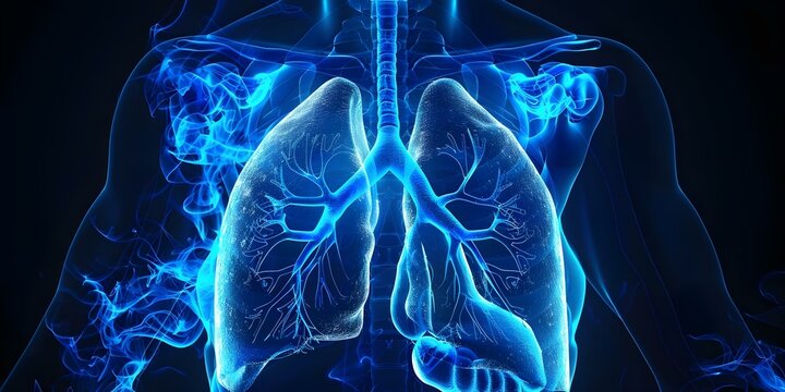 Highlighted blue lungs in human body for medical or health concept. Concept Human Anatomy, Blue Lungs, Medical Illustration, Health Concept, Respiratory System