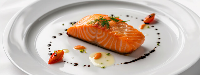 salmon steak on the big plate