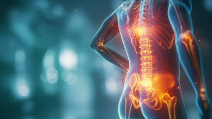 Spine, spinal cord, waist, back and hernia diseases, 3D medical illustration - obrazy, fototapety, plakaty