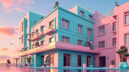 Obraz premium D illustration of a pastel office building AI generated illustration