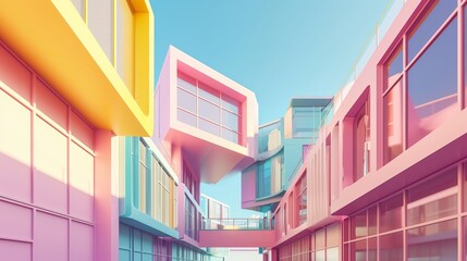 D illustration of a pastel office building AI generated illustration - obrazy, fototapety, plakaty