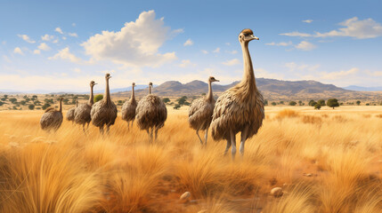 ostrich in the desert - obrazy, fototapety, plakaty