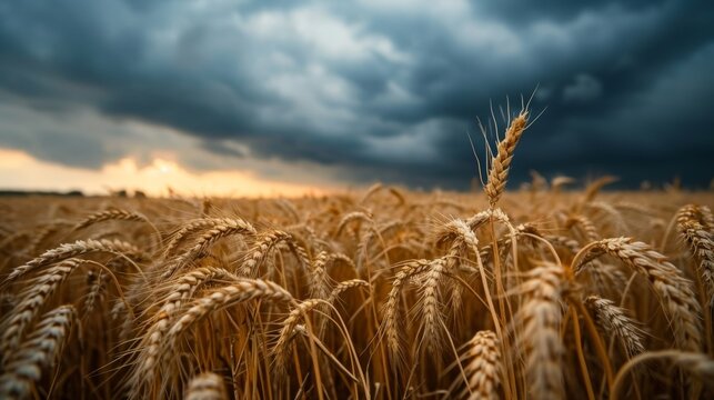 A barren field of wheat under a stormy sky  AI generated illustration