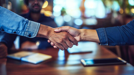 gros plan sur deux personnse en train de se serrer la main dans un bureau pour le travail