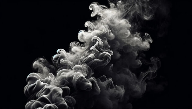 Smoke softly billowing upwards from the lower edge of the image on a stark black background