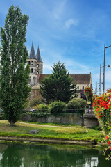 Beautiful view of the banks of the Seine River in the city of. Melun, Seine-et-Marne department, France. 