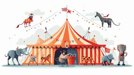 Vintage circus tent with performers and circus anim - obrazy, fototapety, plakaty