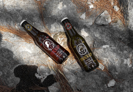 Two Laying Bottles Mockup