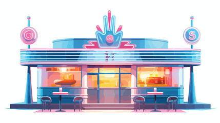 Vintage diner with neon signs and chrome details il - obrazy, fototapety, plakaty