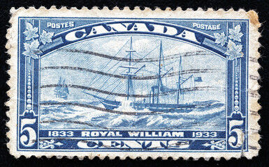 Ukraine, Kiyiv - February 3, 2024.Postage stamps from Canada.5 cents postage stamp circa 1933