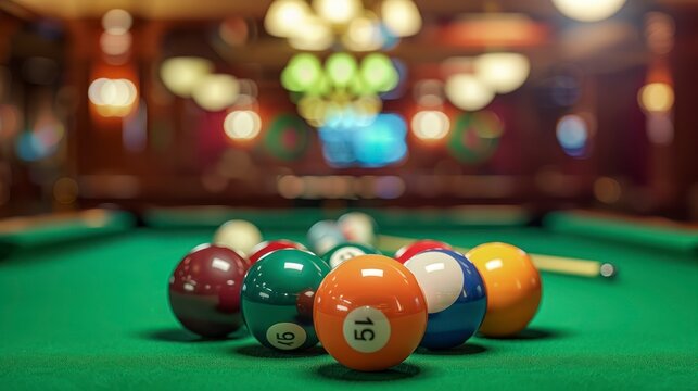 A Close-Up View of Billiard Balls Ready for Play on a Green Pool Table