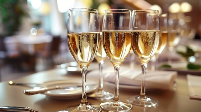 Refined Glasses of Champagne Set the Scene for an Opulent Restaurant Event or Wedding