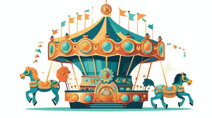 Whimsical steampunk carousel powered by gears and s