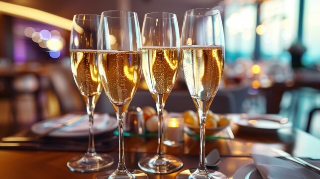 The Luxe Ambiance of Champagne-Filled Glasses on a Festive Party Table