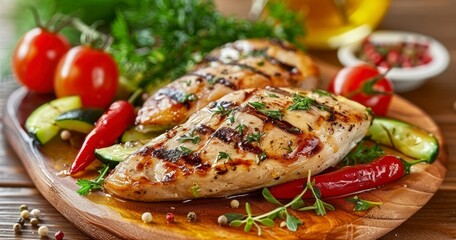 A Simple Elegance of Perfectly Grilled Chicken Breast with Seasonal Fresh Vegetables