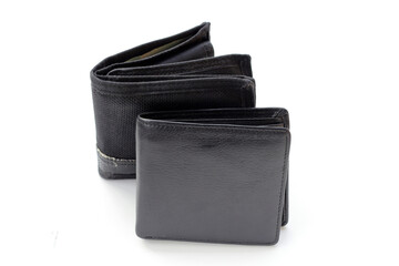 Black wallet on white background.