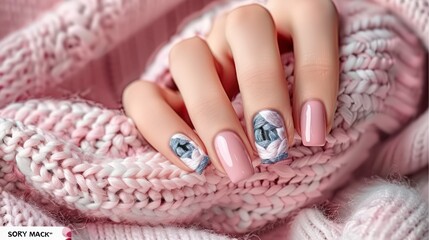 Art Manicure in Modern Pastel Pink, Perfectly Complemented by a Chic Wool Sleeve Ensemble