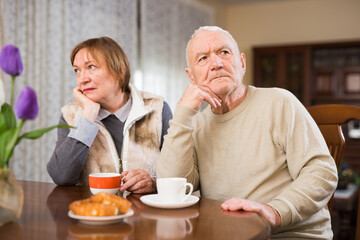Fototapeta na wymiar Senior man and woman quarreling at home