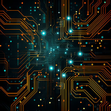 A technology-themed abstract background with circuitry