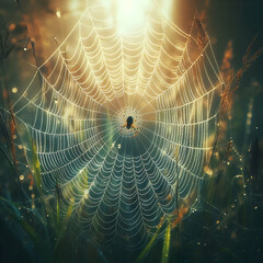 spider web with dew drops  web, spider, dew, nature, cobweb, net, morning, water, insect, spiderweb, pattern,Ai generated 