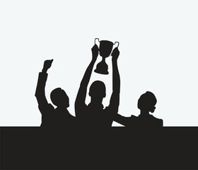 Vector silhouette man holding a winning trophy  