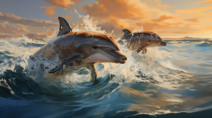 dolphin in water - obrazy, fototapety, plakaty