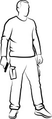 sketch of man holding pistol, vector illustration - 760988090